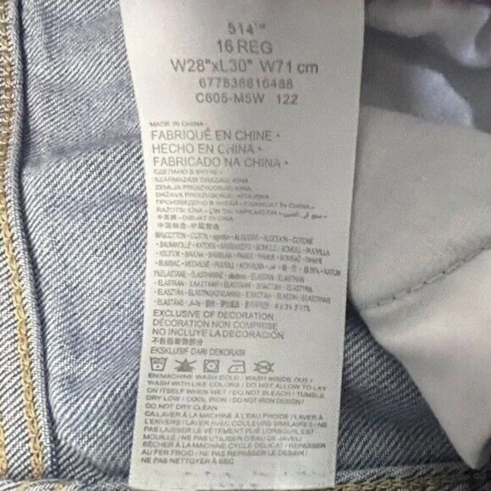 Levi's‎ 514 Jeans Boys Size 16R 28x30 Straight Leg Medium Wash Blue Denim Jeans
